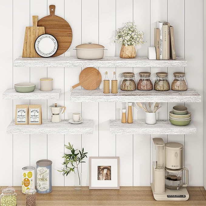 Fun Memories Deep Floating Shelves - 16" W x 9.3" D x 1.6" H Rustic Grey Wall Shelf - Wall Mounted Shelves for Storage - Wood