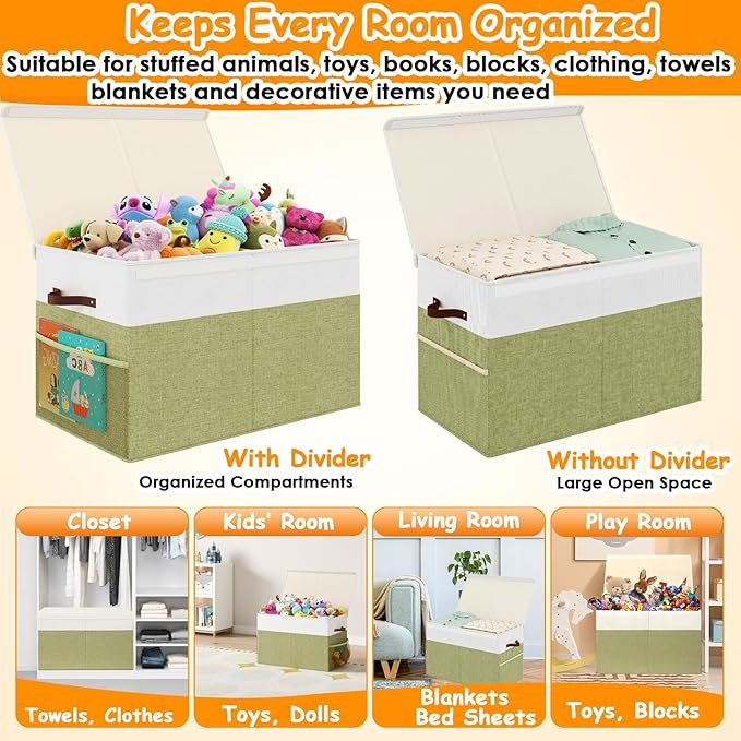 Large Toy Storage Box with Lid Upgraded Toy Storage Chest Organizer with Divider Foldable Toy Bin for Kids Boys Girls Playroo