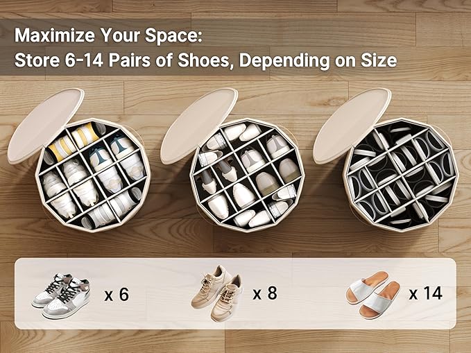 Vailando Shoe Organizer for Closet - Cylindrical Shoe Storage Organizer with Removable Dividers, Rectangular Compartment, Fol