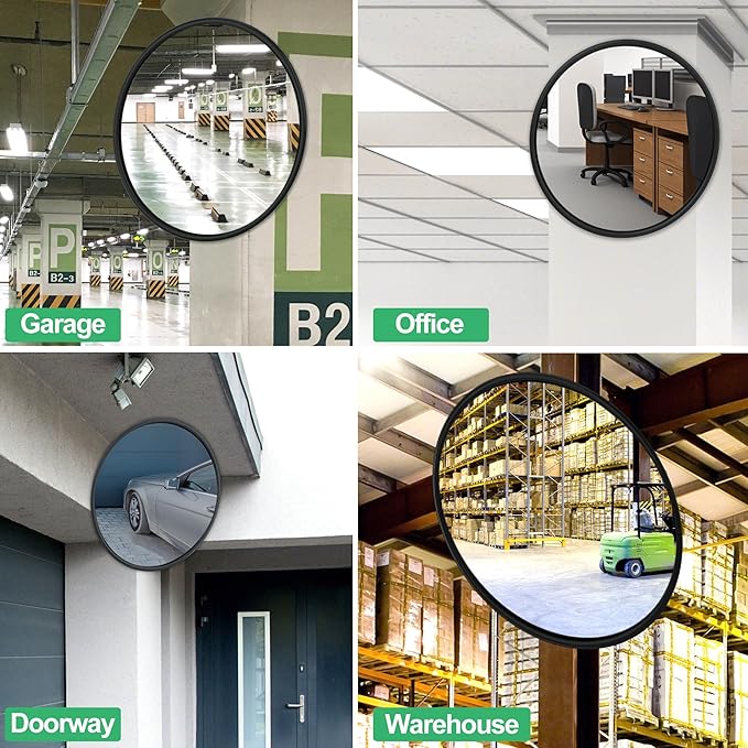 RELIANCER 18" Convex Security Mirror Curved Safety Mirror Adjustable Traffic Road Mirror Safety Corner Mirror Blind Spot Mirror Parking Mirror For Garage Surveillance Mirror Indoor Outdoor Shop Office