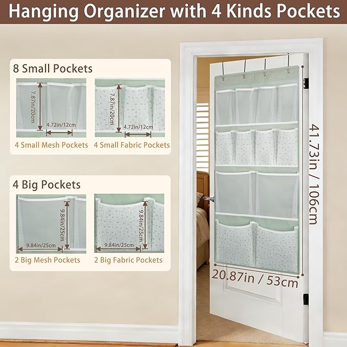 2 Pack- 12 Pocket Over Door Hanging Storage Organizer with 4 Kinds Pouch,Back of Closet Hanging Shelf Storage Organization fo