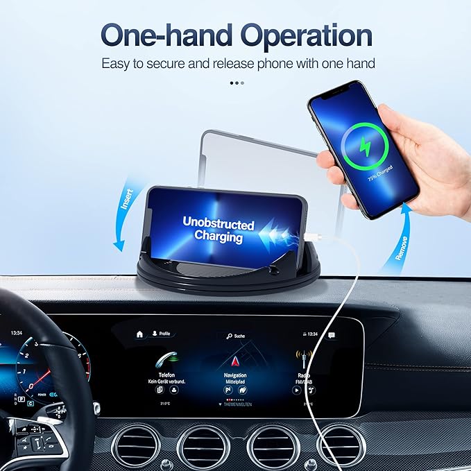 Loncaster Car Phone Holder Mount, [Horizontal 360° Rotatable] Silicone Phone Mount for Car Dashboard, Hands Free Cell Phone Holder Car Compatible with iPhone 16 15 14 13 12 Pro Max Samsung Phones