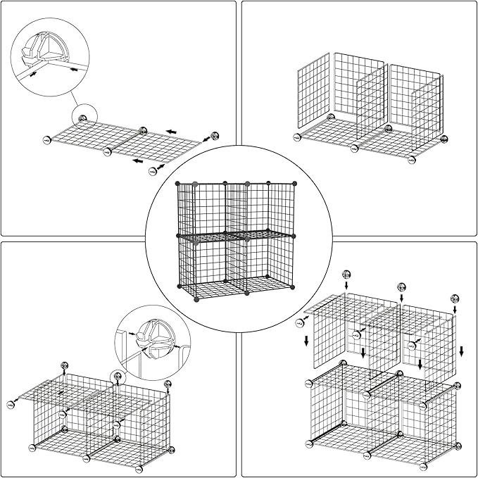 C&AHOME Wire Cube Storage, 4-Cube Storage Organizer Metal, C Grids Storage Bins Shelving, Modular Bookshelf Shelf, Closet Cab