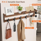 29'' Coat Rack Wall Mount with Shelf, Coat Hanger Wall Mount with Key Hooks and Mail Holder, Wood Entryway Floating Shelf wit
