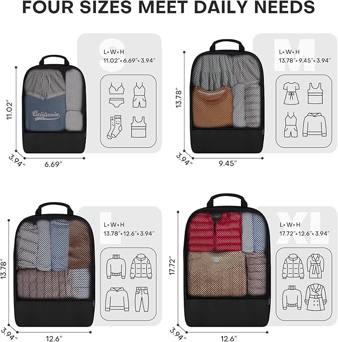 4 PCS Set Compression Packing Cubes for Travel, Lightweight Packaging Organizer Bags for Carry On Space Saving, Travel Essent