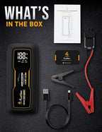 EcoNour Jump Starter | 1600A Peak | Portable Car Jump Starter | 12V Lithium Jump Box for 7L Gas and 5L Diesel Engines | Car Battery Jump Starter - LCD Display, Emergency Flashlight and Jumper Cables