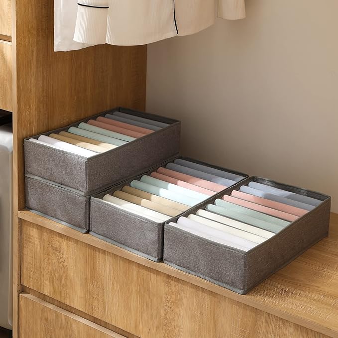 Qozary 4 Pack Drawer Organizers, 10 Grids Foldable Dresser Organizers for Clothing, Folded Clothes, T-shirt, Tank Tops, Camis