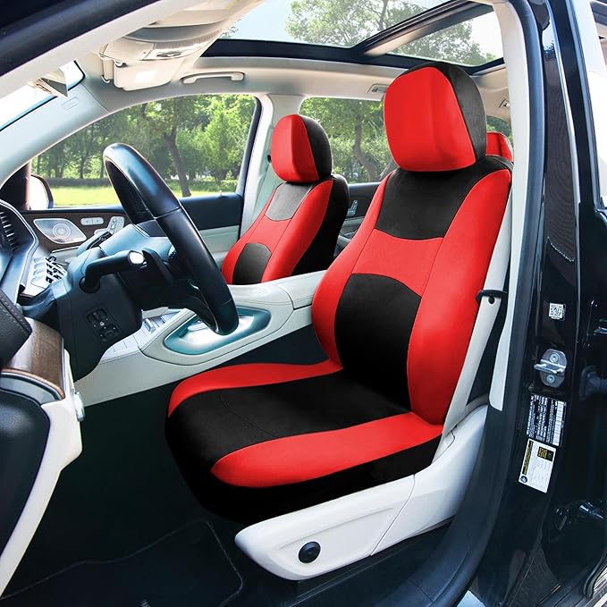 FH Group Car Seat Covers Full Set Cloth, Universal Fit combo, Automotive Covers, Low Back Front Airbag Compatible,Split Bench