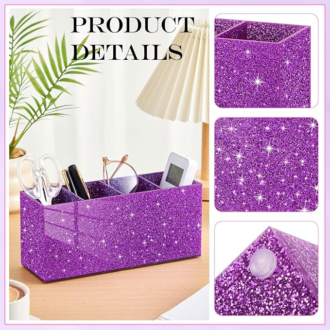 Jetec Acrylic Glitter Pen Holder 4 Compartments Bling Makeup Brush Stationery Organizer Pencil Holder for Desk Accessories Sp