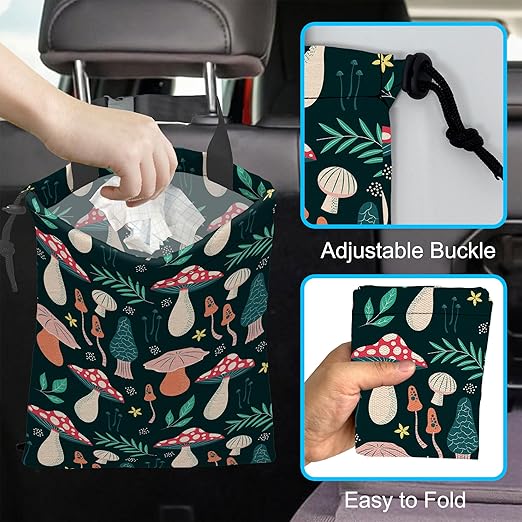 Car Trash Bag Mushroom Car Garbage Bag Hanging Car Trash Can for Back Seat with Drawstring
