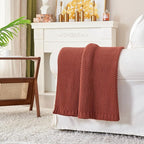 Longhui bedding Chunky Cable Knit Throw Blanket Lightweight Rust 100% Organic Cotton Blanket for Sofa Couch Bed Baby Nursery,