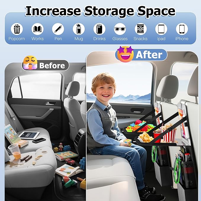 KaiCross Backseat Car Organizer with Upgraded Foldable Tray, Car Seat Organizer for Kids, Travel Accessories with 9 Storage Pockets,Car Seat Organizer Backseat with Touch Screen-1 Pack