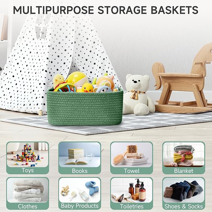 3-Pack Shelf Baskets for Organizing, Closet Organizer Bins, Small Woven Baskets, Rope Toy Basket, Storage Basket for Shelves,