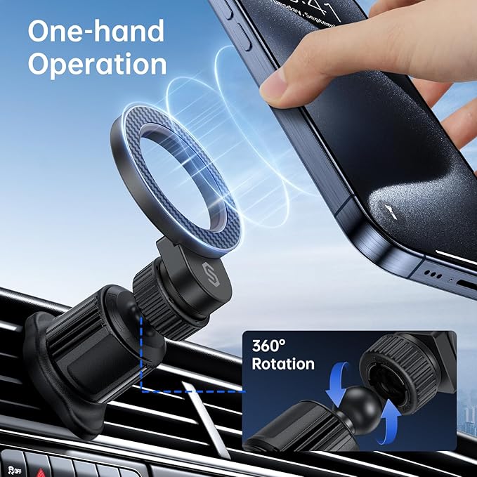 SYNCWIRE for MagSafe Car Holder【Ring Ventilation】【 360° Rotatable】【N55 Magnetic】 Phone Mount for Air Vent, Car Cell Phone Holder Mount Compatible iPhone 17/16 Pro Max 15 14 13 12, Carbon Fiber Style