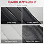 FREESOO Black White Front Car Seat Covers - Faux Nappa Leather Seat Covers for Cars, with Carbon Fiber Texture Seatbelt Pads,