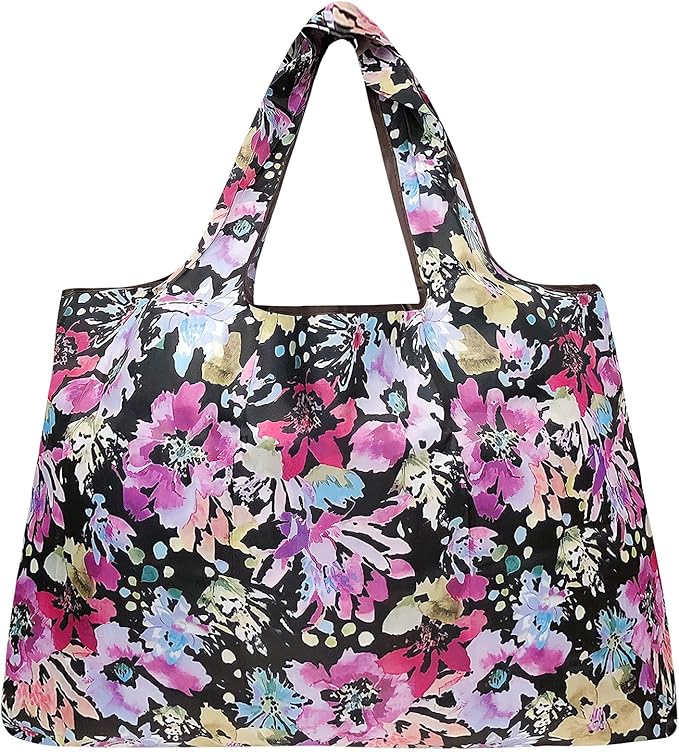 allydrew Large Foldable Tote Nylon Reusable Grocery Bags, 6 Pack