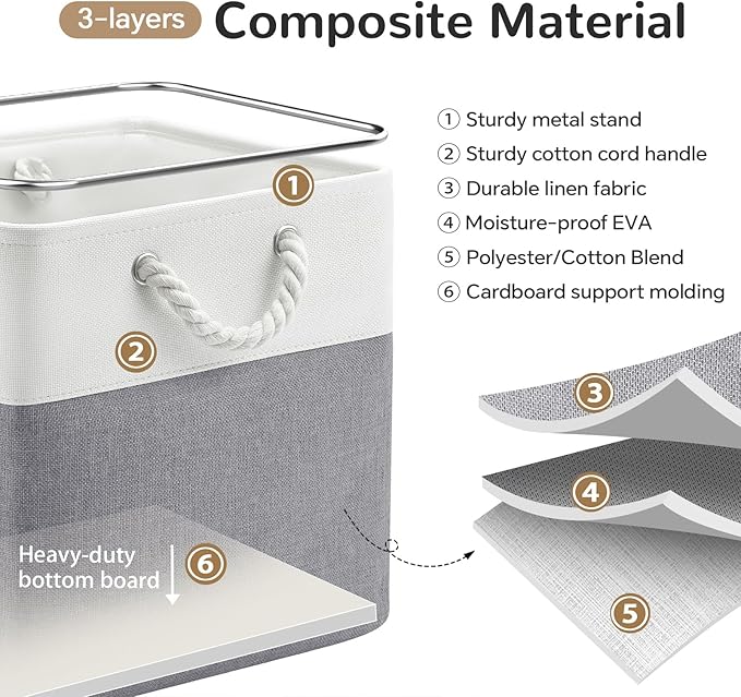 13 x 13 Inch Cube Storage Bins, 6 Pack Fabric Storage Basket with Handles, Foldable Boxes Organizer for Shelf Baskets for Hom