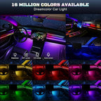 Dreamcolor Acrylic Interior Car LED Strip Light with USB/Type C/4-Port USB Cigarette Lighter,RGB 10 in 1 with 175 inches 650 LEDs Ambient Lighting Kits, Sound Active Function Neon Led Strips for Car