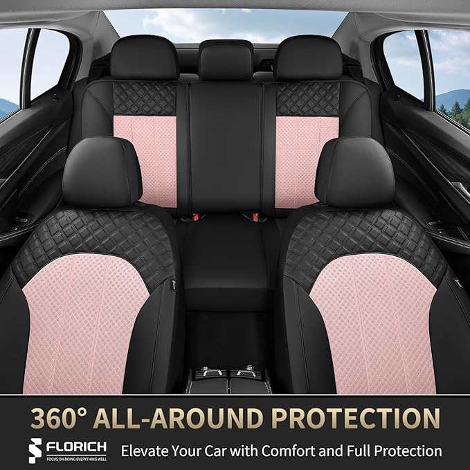 FLORICH Seat Covers Front Seats Pink Seat Cover 2 Pack Leather Mesh Automotive Car Seat Cover Breathable Durable Car Interior
