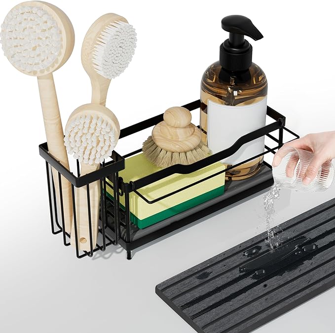 Sponge Holder for Kitchen Sink,Sink Caddy Organizer With Stone Drying Tray, Stainless Steel Kitchen Countertop Organizer for 