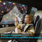 Car Window Shades, 2 Packs Magnetic Car Sun Shades for Baby, 2 Layers for Blackout/See Through Options Colorful Starry Pattern Side Window Curtain for Kids Heat/UV Blocker