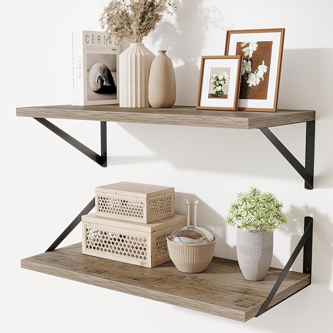 Deep Floating Shelves,24" Wx10 D Floating Shelf for Wall Set of 2,Hanging Storage Shelf with Metal Brackets,Wide Display Wall