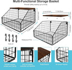 MSJGA Laundry Room Shelves Wall Mounted with Storage Basket - Farmhouse Stackable Wire Wall Shelves Organizer for Towels, Det