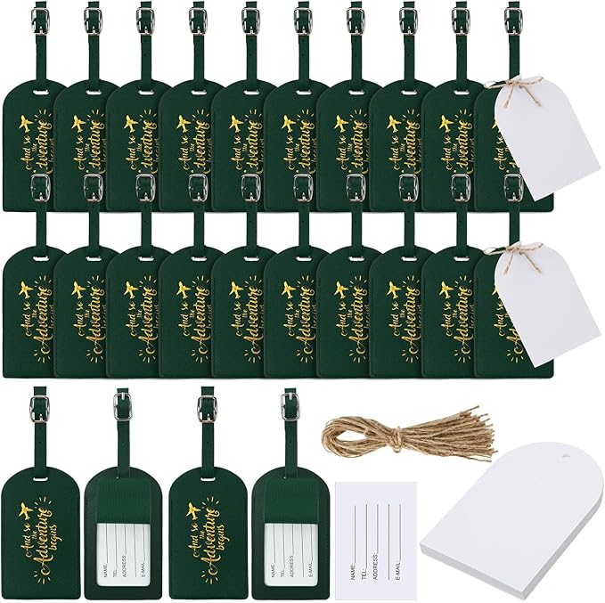 Amylove Bulk Luggage Tags Wedding Favors Adventure Begins Luggage Tags for Guests Travel Tag for Suitcase Bridal Gift 24 Pack