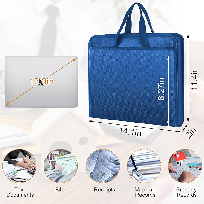 onvvippiv File Organizer Fireproof Expanding Accordion File Folder with Zipper Labels13 Pockets Document Organizer Holder Sto