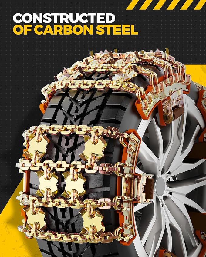 KYX Upgrade Alloy Steel Tire Chains for Car/SUV/Pickup Truks, Adjustable Universal Emergency Snow Chains for Pickup Trucks an