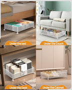 Under Bed Storage With Wheels - 60L Foldable Pattern Carved Metal Container, Rolling Underbed for Shoes, Clothes, Blankets - 