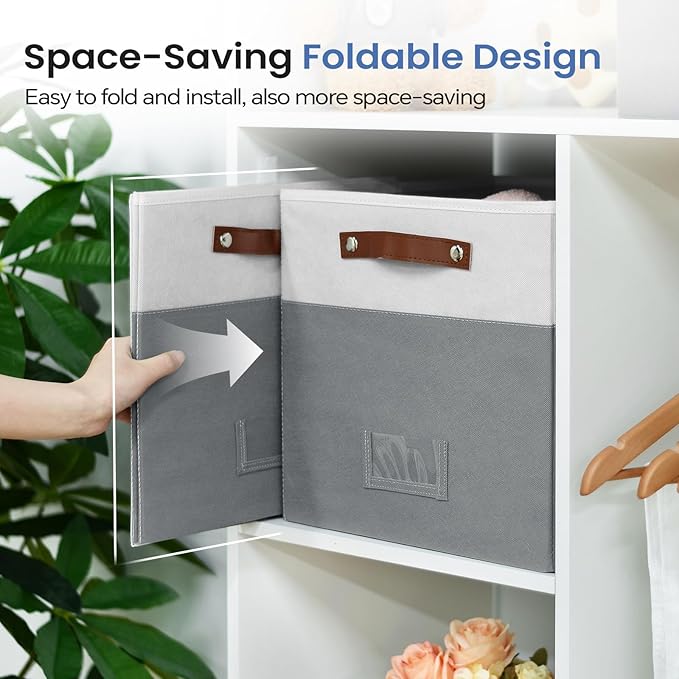 FinishingBo 6-Pack Storage Cubes with Handles & Label Holders Basket, Closet Cube Home Organizer Bins(White/Dark Grey, 13 x 1