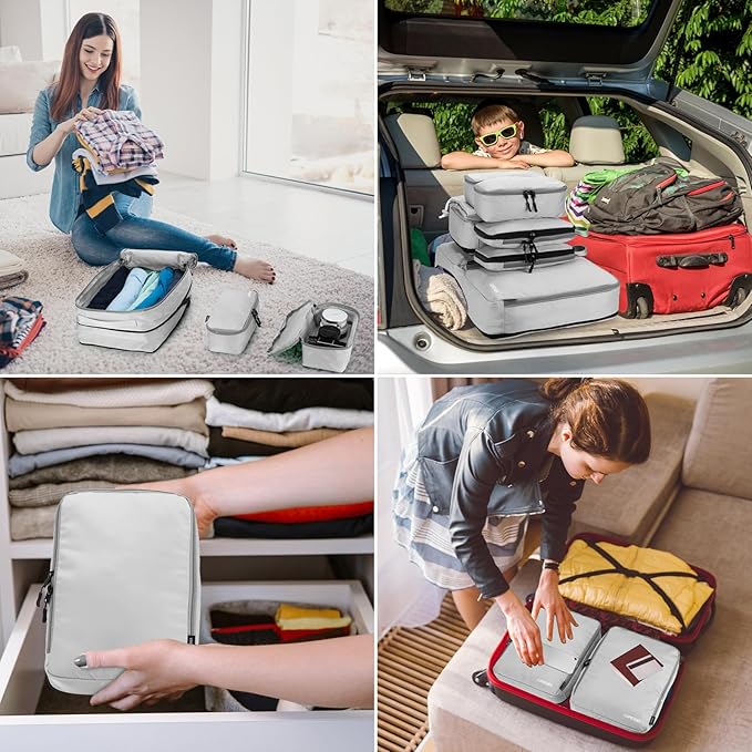 8 Set Compression Packing Cubes for Travel, Waterproof Luggage Organizers, Suitcase Organizer Set for Carry-On & Checked Bagg