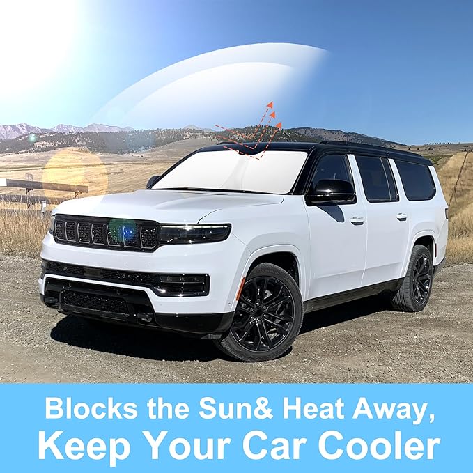 TINGLU Sun Shade for Jeep Wagoneer 2022-2025 2026(NOT for Grand Wagoneer) Accessories Windshield Sun Shade Window Shade UV Rays Protection Sun Visor Cover with Steering Wheel Sunshade Storage Bag