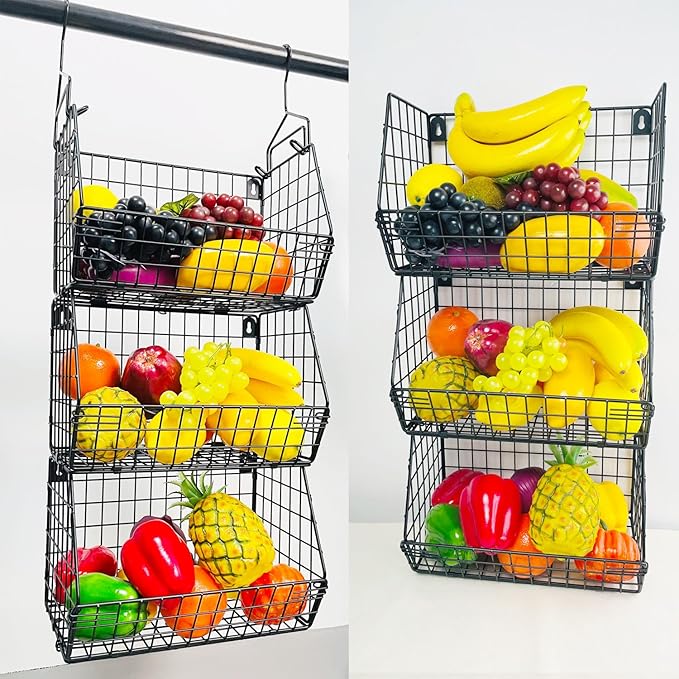 3 Tier Hanging Foldable Wire Baskets Closet Organizer Clothes Shelves Countertop Caddy Bin Wall Mount Shelf Storage Basket fo