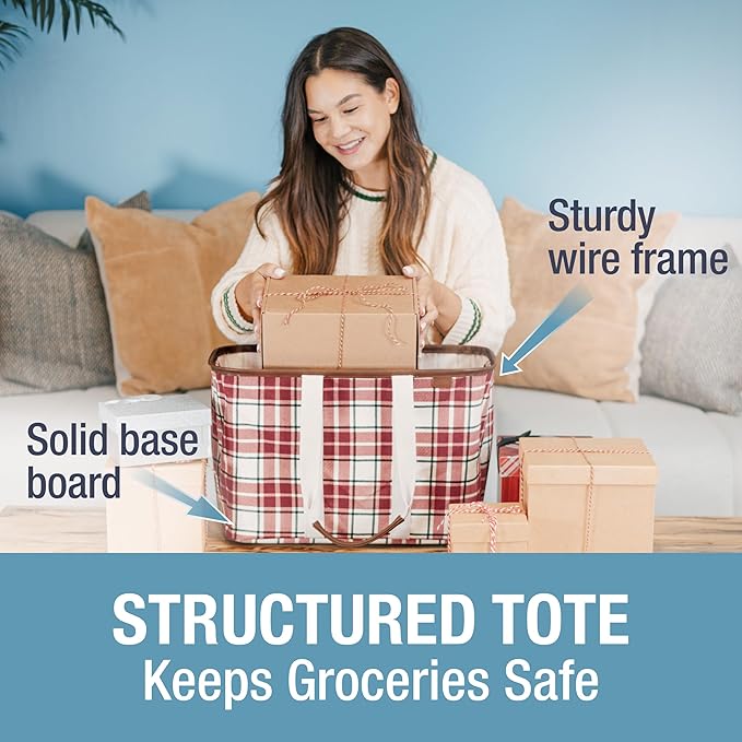 CleverMade Collapsible LUXE Tote - Reusable Grocery Shopping Storage Bag Organizer w/Handles Reinforced Bottom