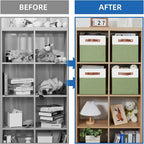 Temary Fabric Storage Bin 11x11 Cube Storage Bins for Home, 4 Pack Fabric Organizer Bins Cube Organizer Bins with Leather Han