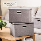 PRANDOM Large Collapsible Storage Bins with Lids [3-Pack] Linen/Cotton Blend Foldable Storage Boxes Organizer Containers Bask
