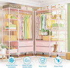 Ulif F3R Heavy Duty Clothes Rack（With Lockable Wheels）Freestanding Clothing Racks for Hanging Clothes，Adjustable Closet Organ