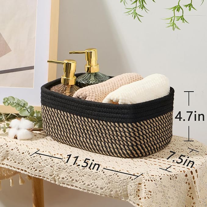 MiniArk Small Storage Baskets for Organizing | Closet Organizer Bins | Shelf Toy Basket | Woven Rope Baskets | Cube Decorativ