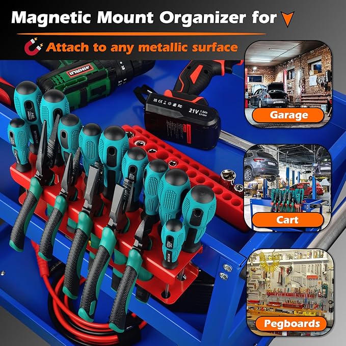 ULIBERMAGNET Magnetic Screwdriver Holder,Heavy Duty Pliers Metal Organizer Rack,Wall Mount Garage Organizer for Screwdriver, 