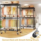 ULIFHOME P1 Rolling Clothes Rack, Portable Wardrobe Closet with Wheels, Heavy-Duty Closet Clothing Rack for Hanging Clothes, 