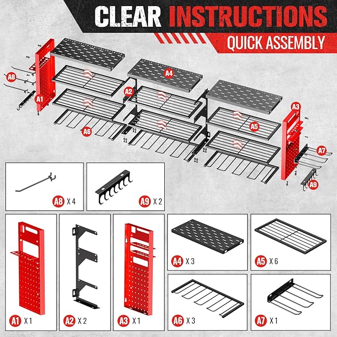 49.8" W Large Power Tool Organizer Wall Mount, Heavy Duty Tool Organizer with 14 cordless Drill Holder, 4 Layers Garage Organ