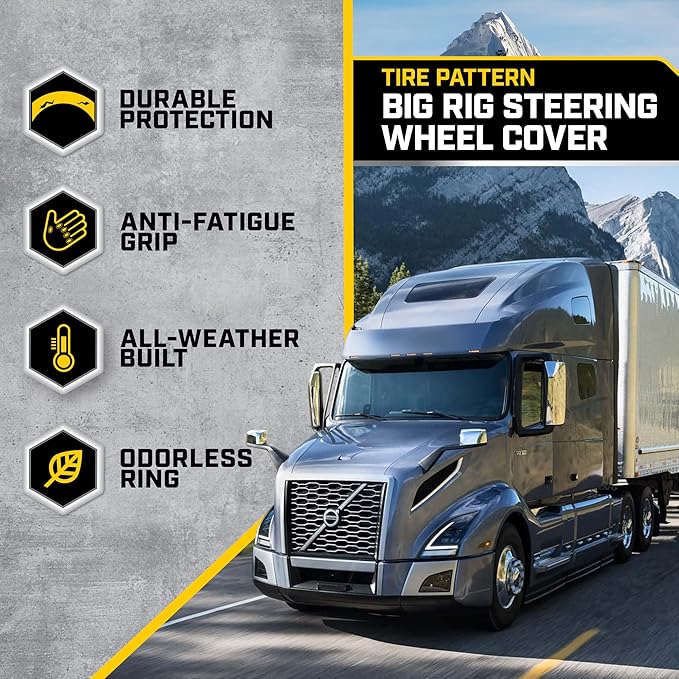 Cat® DuraGrip Steering Wheel Cover, Tire Tread Inspired Traction Grip Design, Black Steering Wheel Cover for RV Semi Truck Big Rig Trucker - X-Large 17.5" - 18" Inches