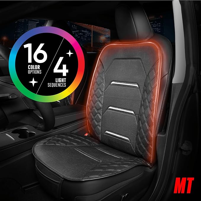 Motor Trend RGB LED Car Seat Protector with Remote — Color-Changing Front Seat Cover, 4 Modes (Music Sync, Pulse, Fade, Stati
