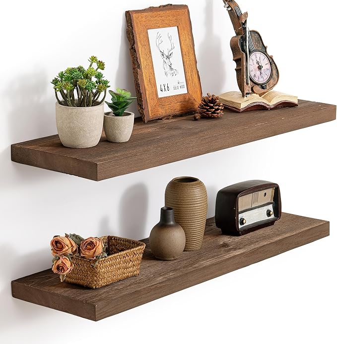 Marsmiles 30 Inch Floating Shelves | 9.3 Inch Deep Dark Wood Wall Shelves Set of 2 | Rustic Reclaimed Wood Shelves for Room W