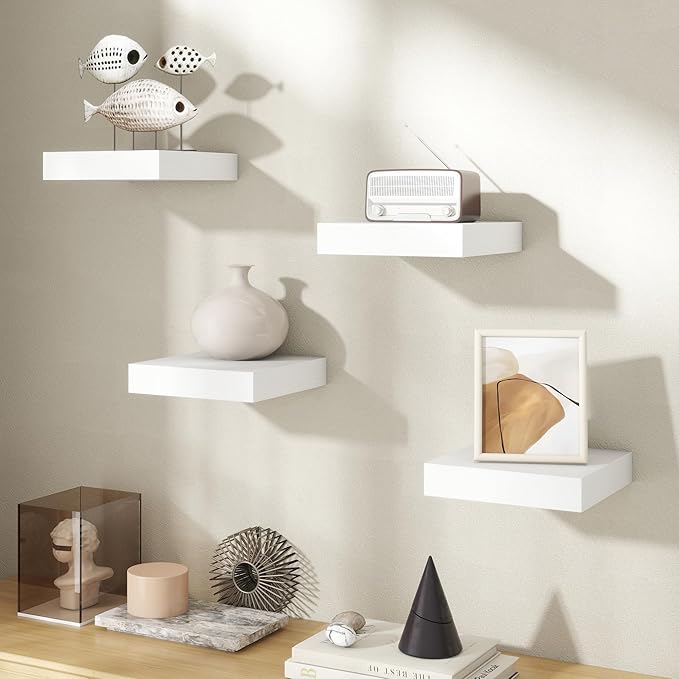 Axeman Square Floating Shelves for Wall, 8" W x 8" D x 1.4" H Rustic Wooden Shelves, 4 Pack Wall Mounted Floating Shelf with 