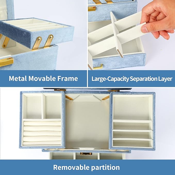 Dajasan Jewelry Organizer Box, Large Jewelry Boxes for Women Girls, Space-Saving 3 Layers Jewelry Storage Case with Drawer, G