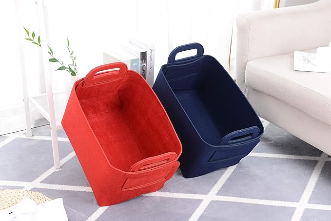 Minoisome Storage Basket Felt Storage Bin Collapsible& Convenient Box Organizer with Carry Handles for Office Bedroom Closet 