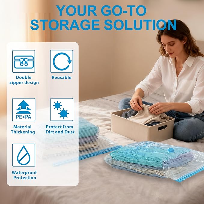 ANBIUX Vacuum Bags for Travel with Rechargeable air Pump, 16 Pack Carry-on Size Compression Packing Bags for Luggage and Suit